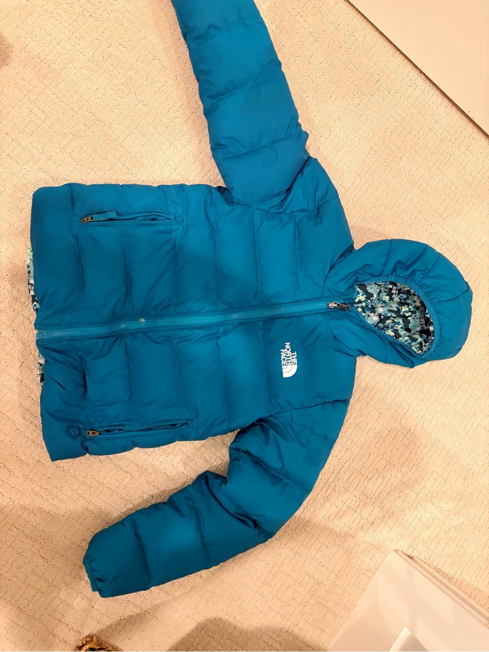 The North Face Kids Teal Hooded Puffer Jacket